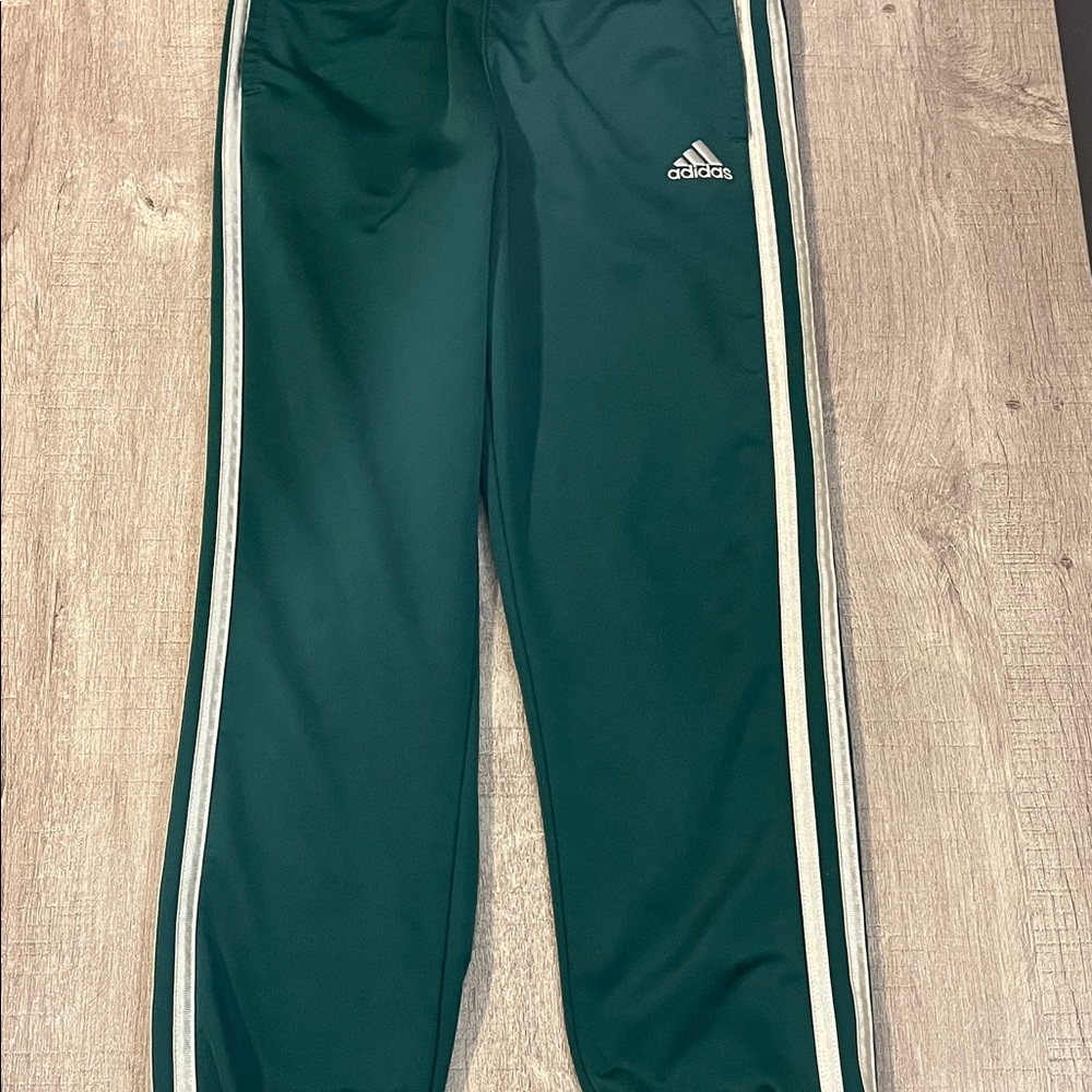 Adidas Kids Dark Green Joggers with White Stripes